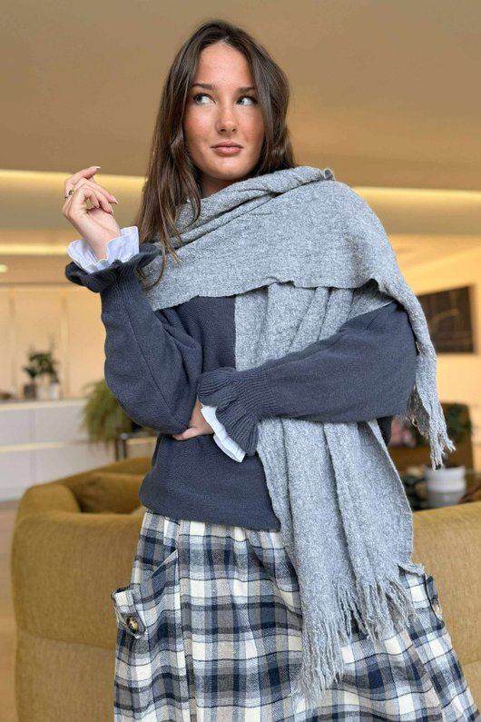 Bute Textured Weave Stretch Scarf Grey /50=